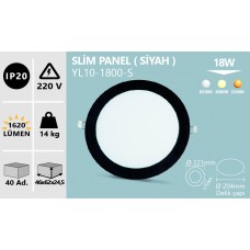 18W SIVA ALTI YUVARLAK SLIM SİYAH LED PANEL BEYAZ GÜNIŞIĞI ILIK BEYAZ
